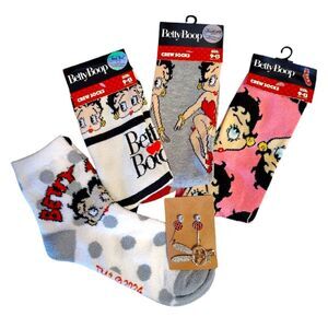 Betty Boop Printed 4 Pairs Assorted Socks and Accessories Bundle NWT